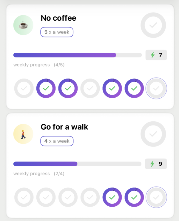 Screenshot of habit tracking